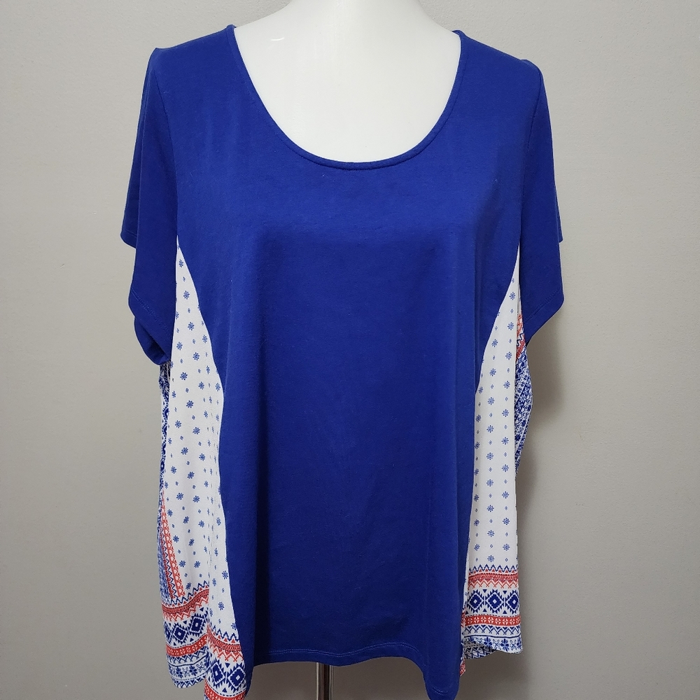 Stitch Fix Your Story Blue & Red Mixed Media Flowy Blouse Size 3X